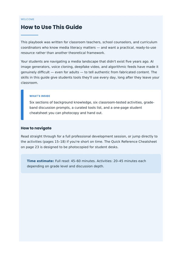 The Classroom Fact-Check Playbook: Teaching Media Literacy in the Age of AI page 1
