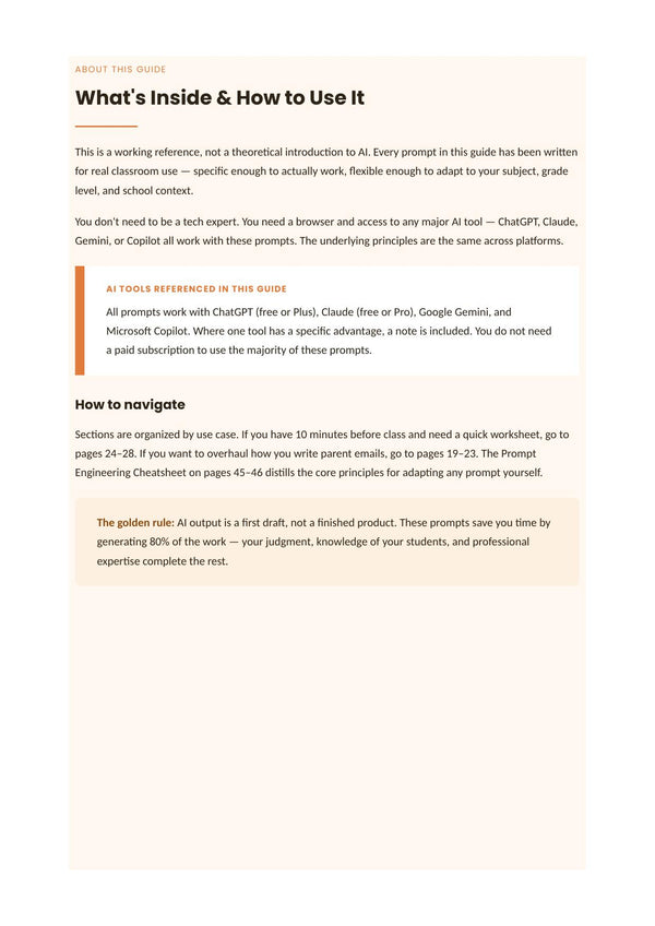 The Teacher's AI Prompt Playbook: 100+ Templates for Lesson Plans, Grading & Admin page 1